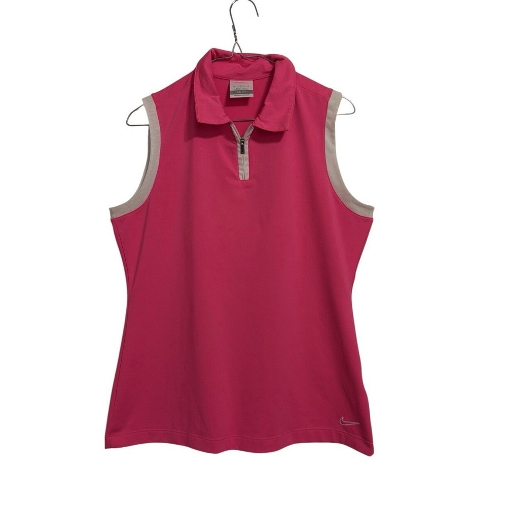 Nike Golf Womens Pink Dri-FIT Sleeveless Quarter Zip Polo Shirt 520549-641 M
